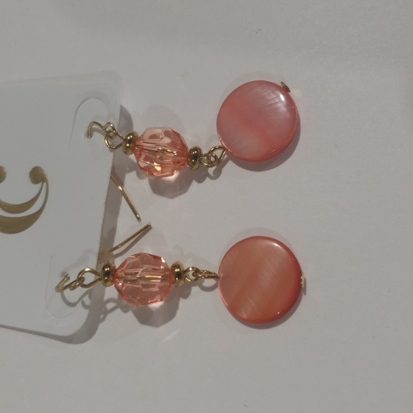 Boho Gold Salmon Pink Geometric Beaded Dangle Earrings – Women’s Fashion Jewels - Picture 4 of 8